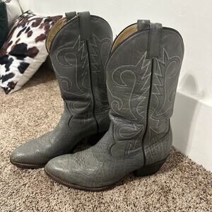 Grey leather cowboy boots